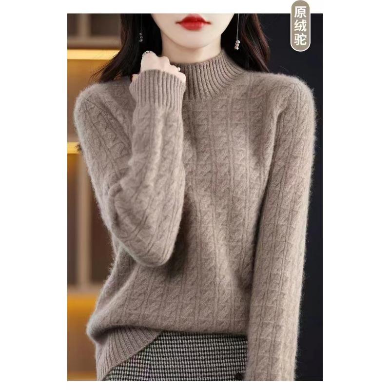 Autumn Winter Half High Collar Bottomed Knitting Top Women Long Sleeve Solid Color Casual All-match Sweater