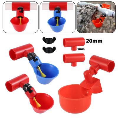 9mm Thread Interface Automatic Poultry Drinking Cup with Screw and ID20mm Red Tee Kit Chicken Duck Quail Pigeon Water Bowl 2Pcs