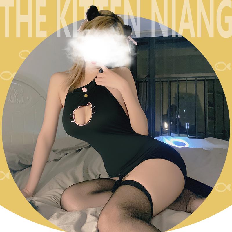 Sexy Chest Hollow Backless Cat Girl Anime Cosplay Costume Sex Underwear with Removable Tail Temptation Role Play Lingerie