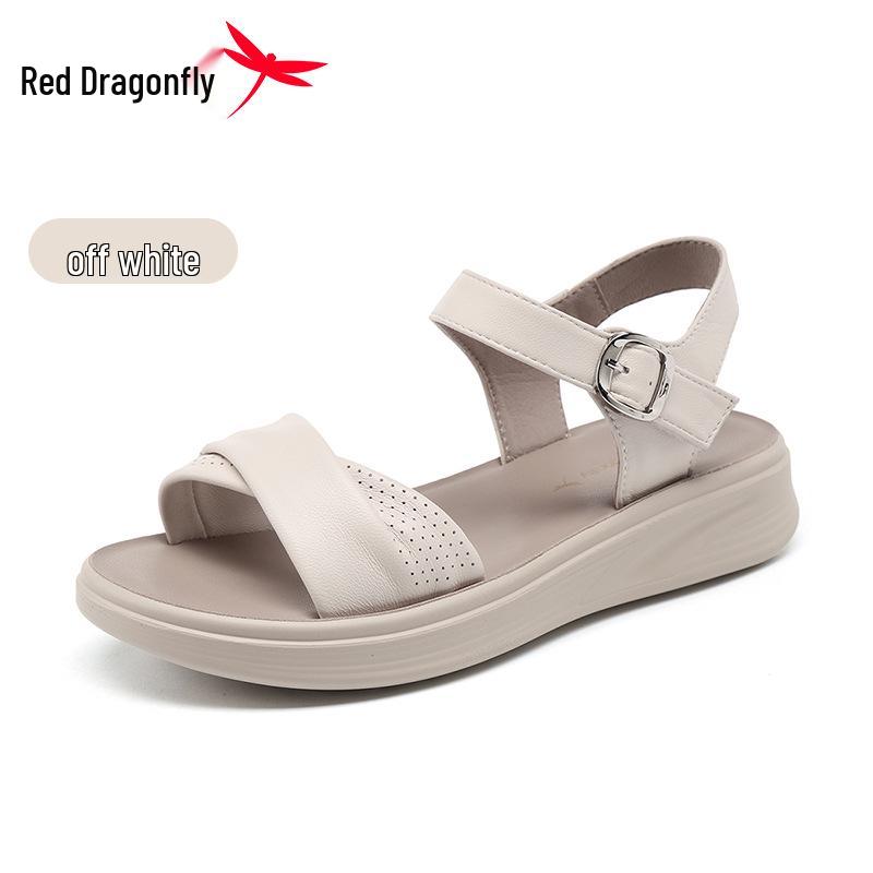 Red Dragonfly Women s Genuine Leather Flat Sandals - New Summer Style with Thick Soft Soles 39