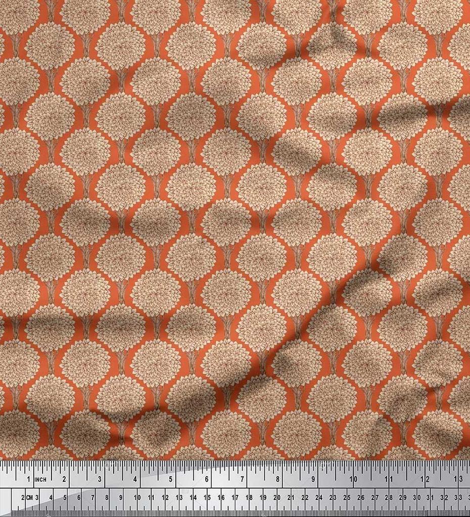 Soimoi Japan Crepe Satin Fabric Floral & Tree Print Fabric by the metre 42 Inch