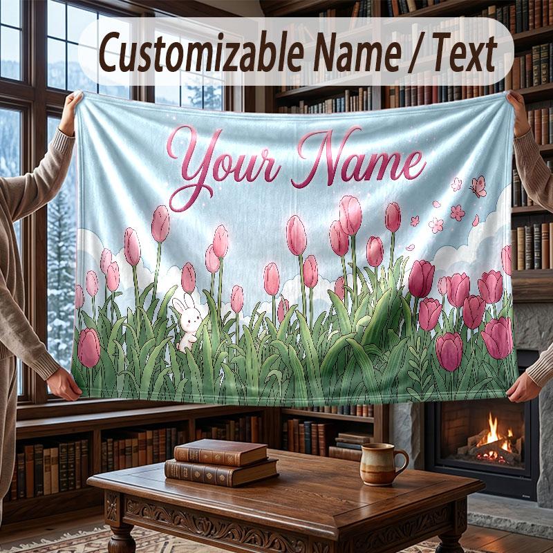 Nature Library Travel Theme Throw Blanket Custom Name Text Personalized Blanket Soft Cozy Blanket for Home Sofa Bed