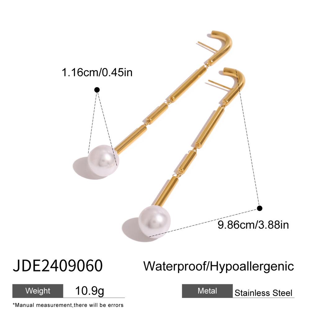 Jiedin European and American stainless steel fringed earrings niche pearl studs titanium steel ins earrings jewelry