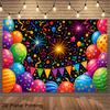 Eén 2D platte banner, een kleurrijke feestballonnen achtergrond, en een wanddecoratie banner.