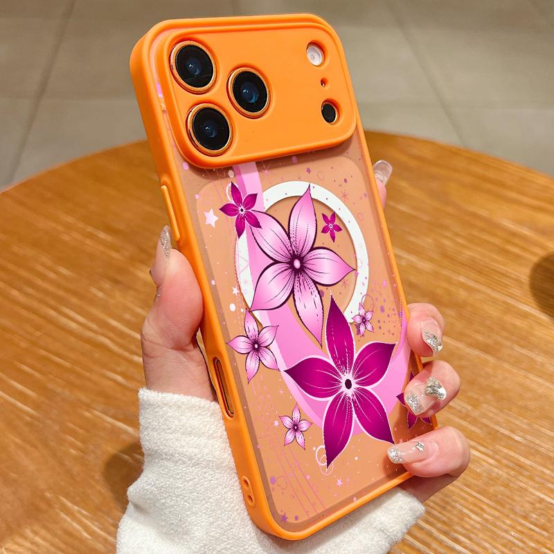 Retro Flower Print Case For iPhone 17 18 Pro Max Hybrid TPU+PC Magnetic Phone Cover For iPhone 16 15 14 13 Pro Max 17E