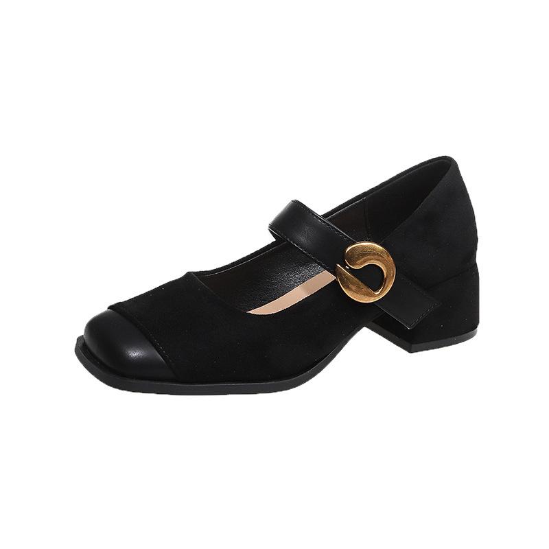 

Французские ретро туфли Мэри Джейн женские туфли на толстом каблуке одинарные туфли 2025 новый весенне-летний нежный сочетающийся с юбкой вечерние туфли на высоком каблуке 39 чёрный