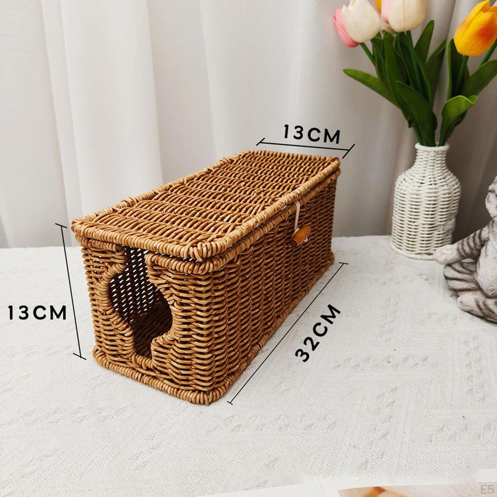 Cable Management Box Imitation Rattan Cord Organizer Desk Storage Container Case USB Hubs Tool with