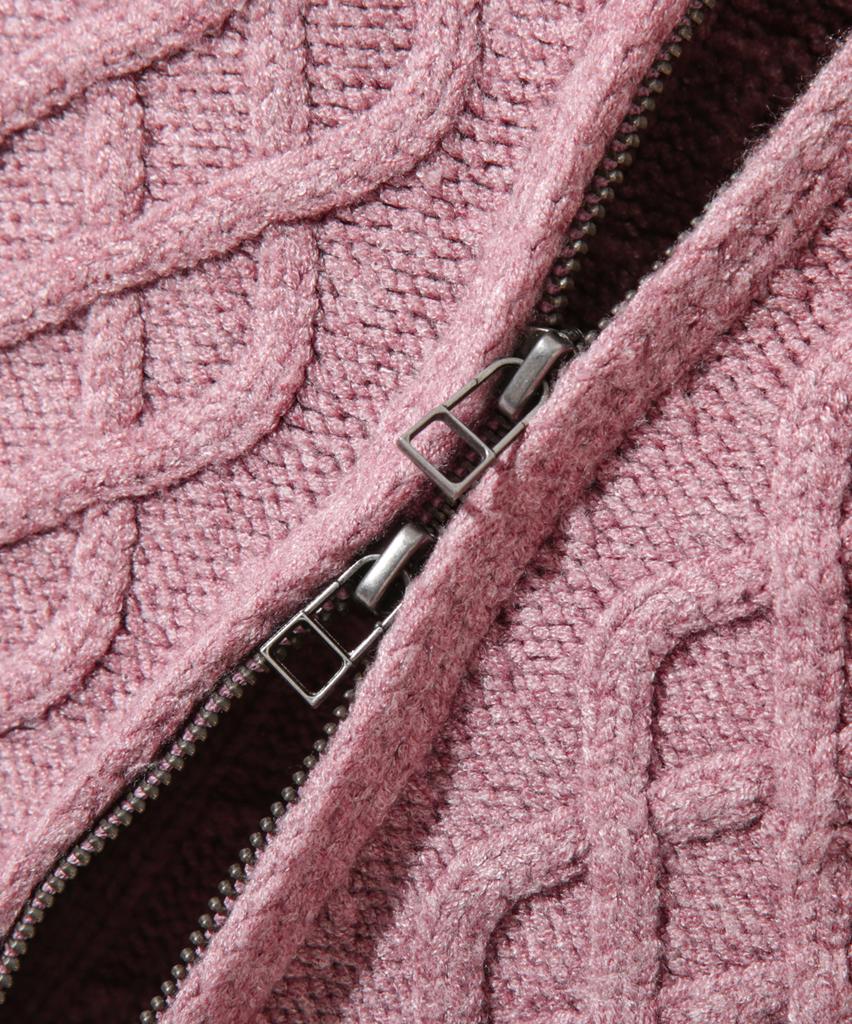 Dimiteulibeullaeg 2Way Heavyweight Cable Knit Zip-Up Hoodie_Dusty Pink