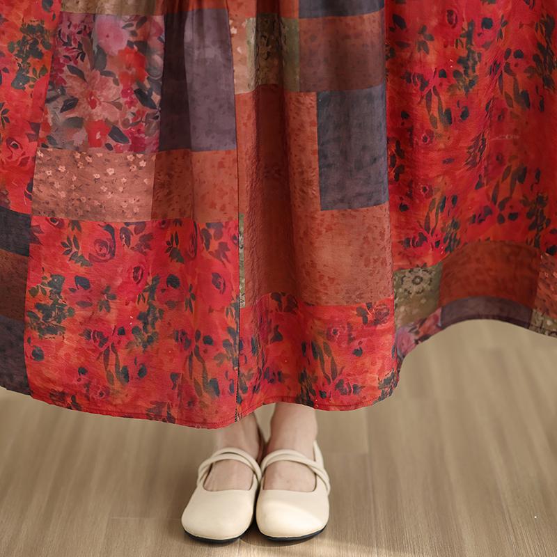 DIMANAF New 2026 Women Plus Size Spring Summer Casual Long Dress Print Red Cotton Loose Oversize Maxi Beach Sundress