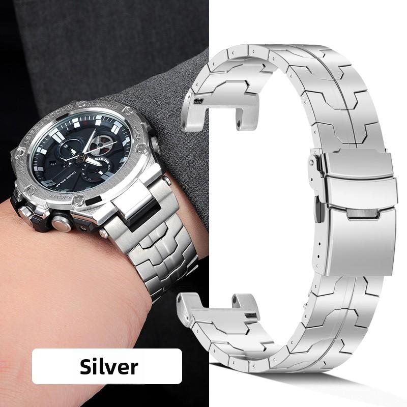 

Titanium alloy WatchBand For Casio G-SHOCK GST Series GST-210/W120L/S130L/S310 GST-B100 W300/400G Men Modified steel watch strap 22mm срібний