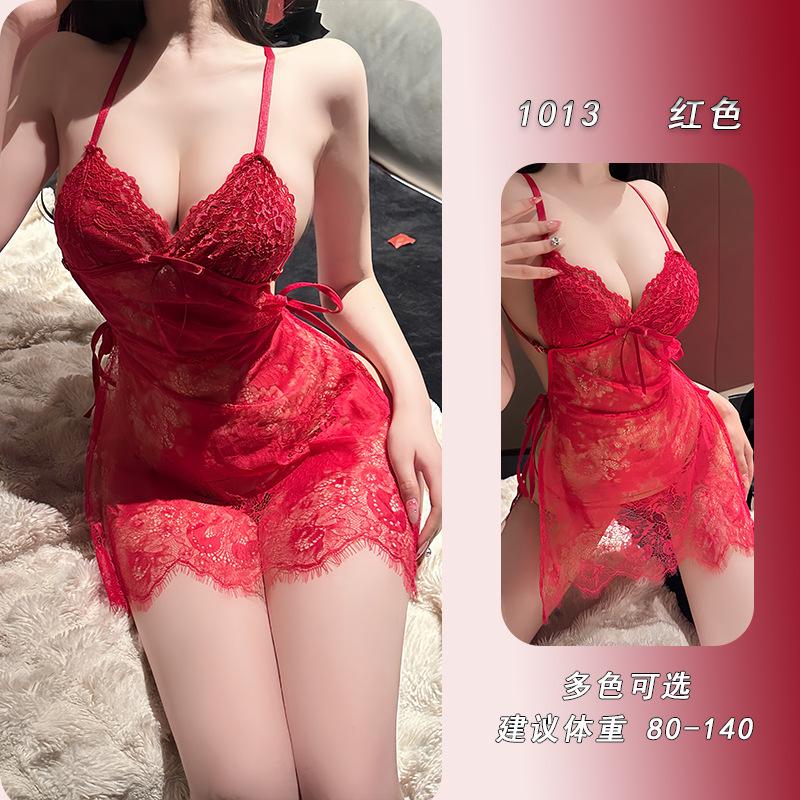 Ye Yu sexy perspective pajamas pure desire suspender lace flirting sexual interest free hollow temptation loungewear 
