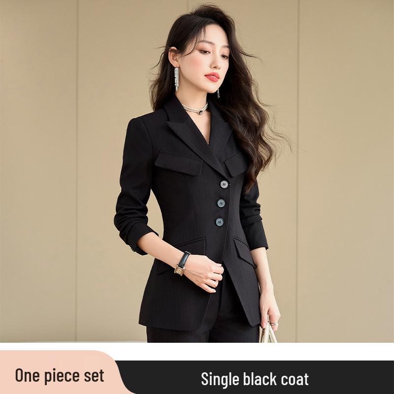 

Изысканный женский костюм с расклешенными брюками темно-синего цвета - Элегантный комплект-двойка для весны и осени XL