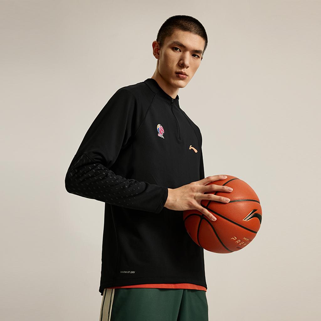 Li Ning Comfortable Casual Stand Collar Pullover Simple Letter Print Pattern Long Sleeve T-Shirt Men Tops Black ATLU083-1