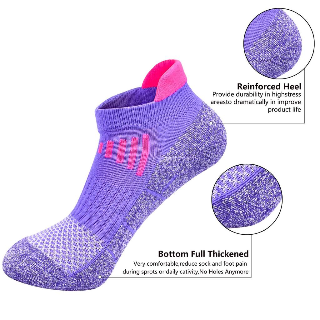 Women's Non-Slip Color Block Mesh Ankle Running Socks - Thick Terry Towel Bottom, Breathable for Outdoor Activities