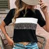 Tricou cu mâneci scurte cu mâneci scurte, casual, cu decolteu în formă de O, tricou cu imprimeu leopard în dungi, tricou pentru femeie de vară