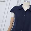 ZANZEA Women Casual Turn Down Collar Short Sleeve Dress