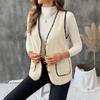 Womens V-Neck Sleeveless Cardigan Vest Plus Size Mid-Length Thick Fleece Outerwear Fall Winter Loose Casual Top