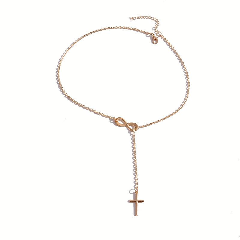 Popular, simple digital 8-character cross necklace jewelry, European and American women s trendy clavicle chain
