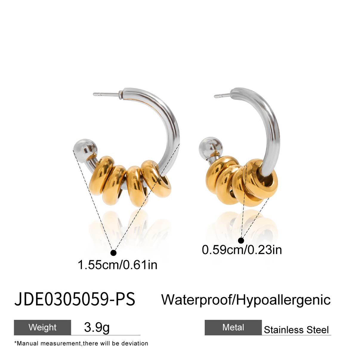 

Design sense 18K gold or gold color matching circle steel small C-shaped earrings