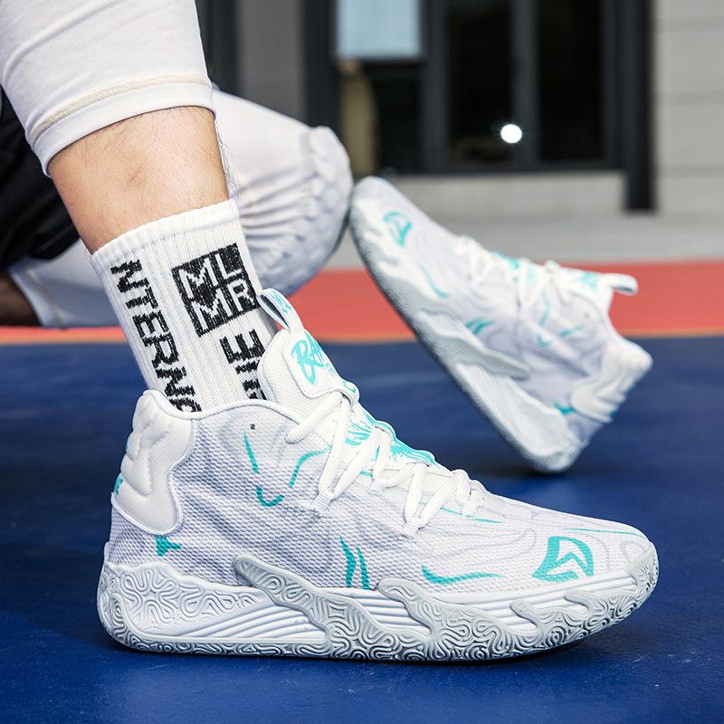 New Medium Tube Professional Basketball Shoes Outdoor Actual Combat Breathable Couple Shoes Thick-soled Non-slip Men's and Women's Shock-absorbing