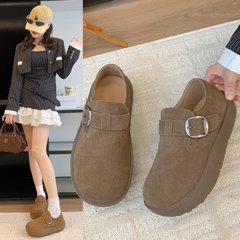 

Frosted women s new autumn thick-soled retro soft-soled Boken single shoes with one foot and flat-soled Doudou shoes 35
