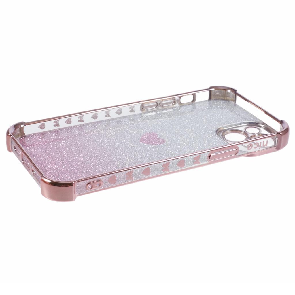 For iPhone 13 Anti-Scratch Phone Case Heart Pattern TPU Glittery Powder Phone Cover