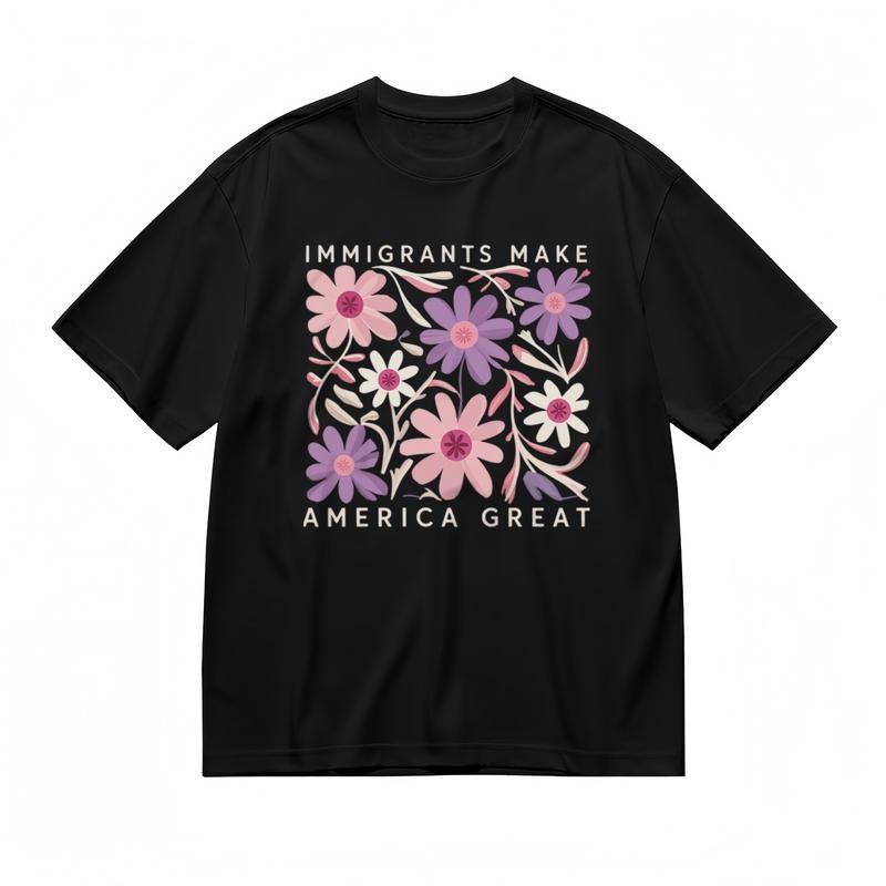 

Men s Comfy Breathable Classic T-Shirt Blossom Pattern Immigrants Design Tee 3XL