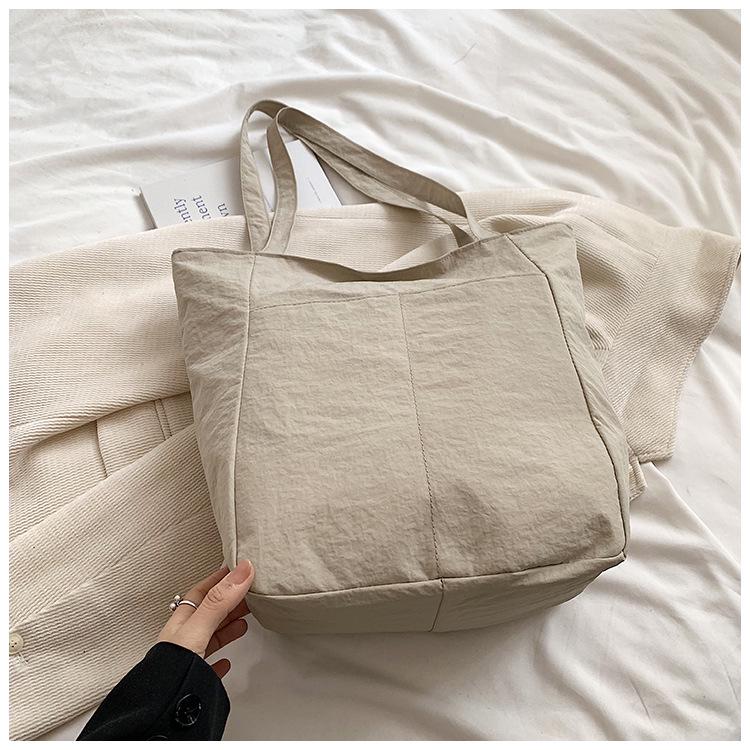 Women's Large Nylon Tote Bag - 2024 Spring/Summer, Solid Color, Lightweight, Eco-Friendly, Bucket Style, High Capacity, Casual.