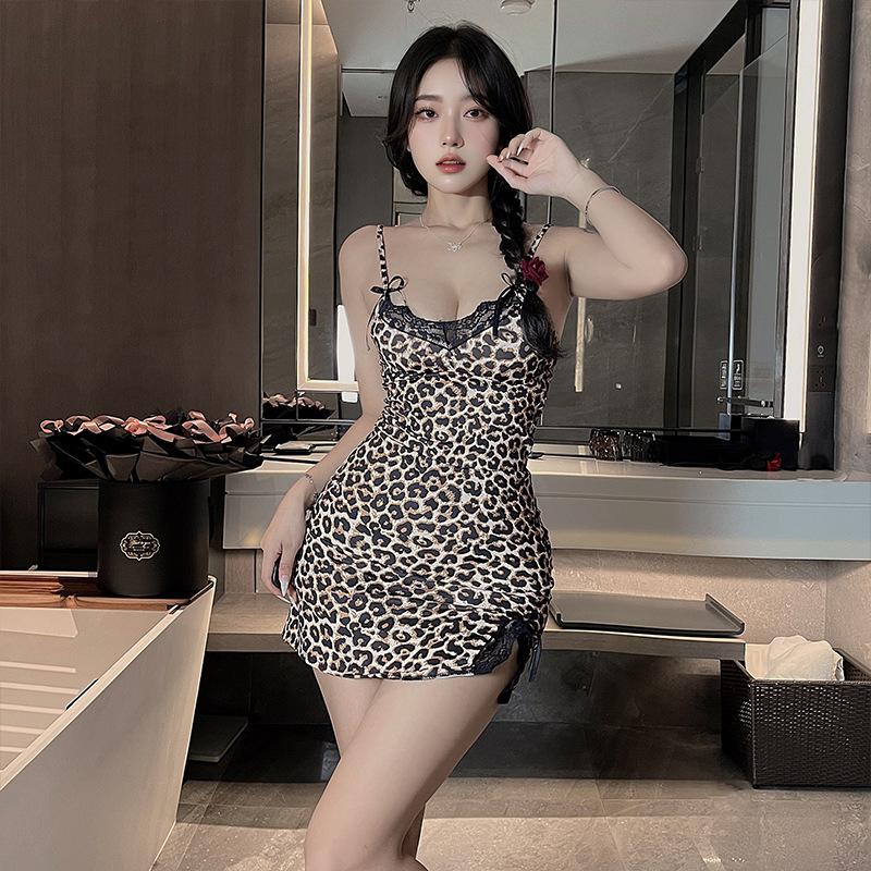 Sex lingerie sexy leopard print suspenders passion seduction lace bow sex suit bed flirting