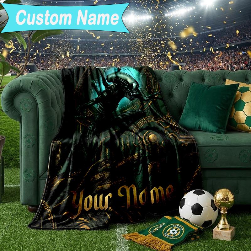 Custom Name Blanket Alien Ornate Frame Blanket Bedding Blanket for Travel, Camping, Living Rooms, Offices, Sofas, Fan Christmas gift