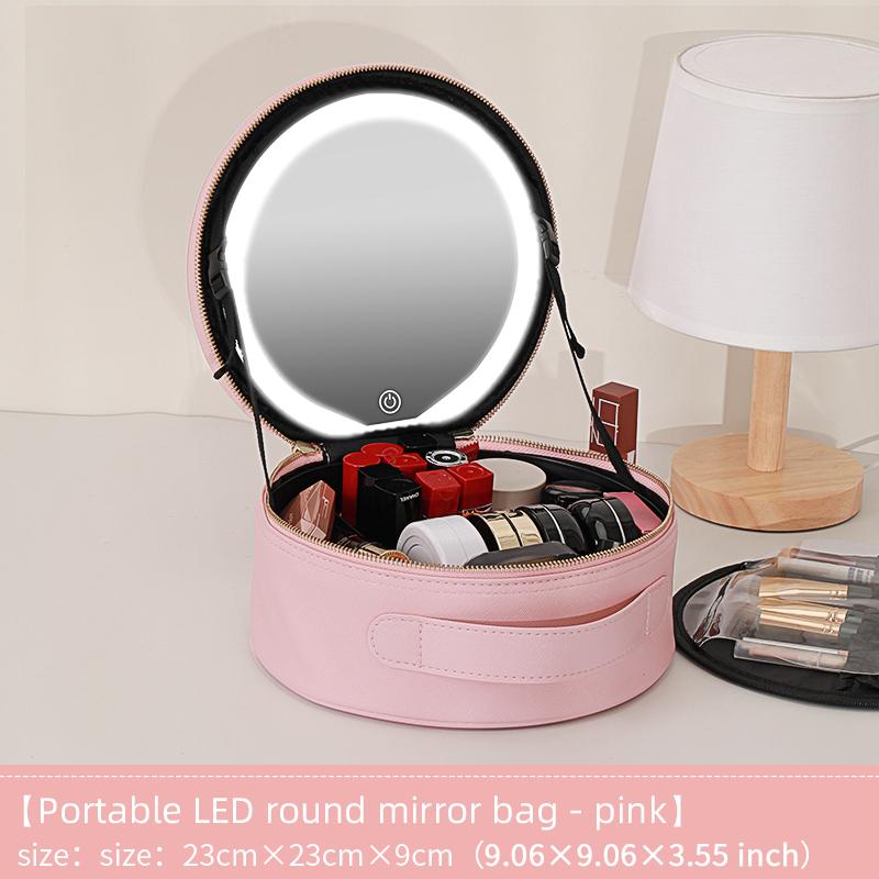 

Travel PUMakeup Bag With Led Mirror, Portable Cosmetic Bag With Mirror And Light, Travel Rechargeable Makeup Bag With Led Lights розовый