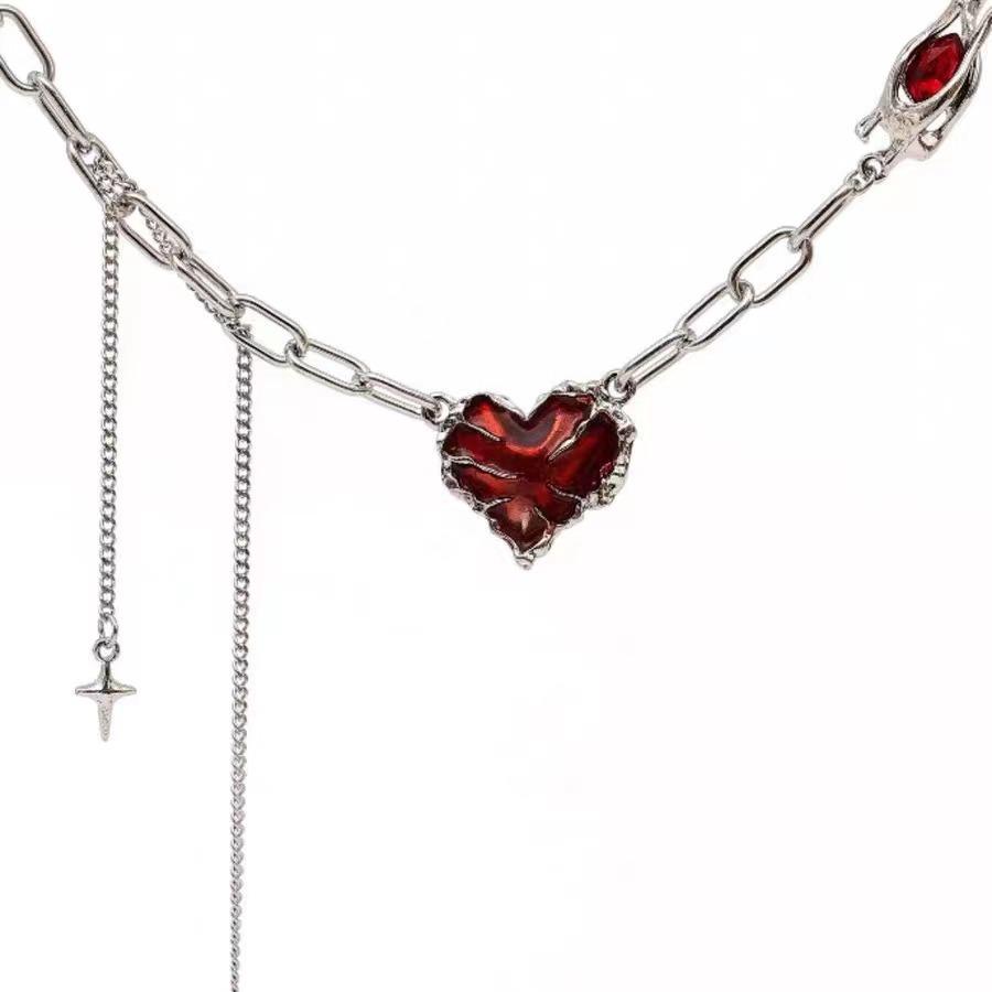 Red Heart Tassel Sweater Necklace - Hip Hop Design Jewelry
