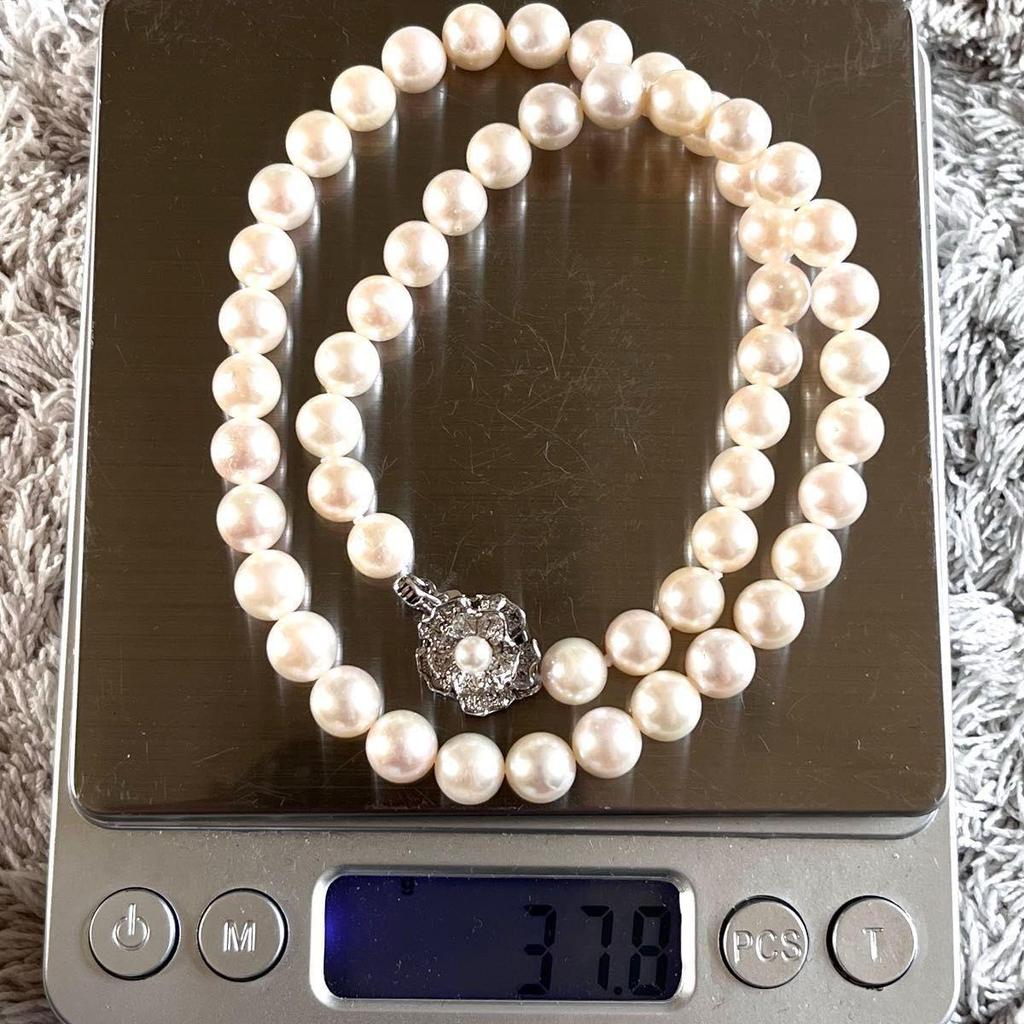 Used Comes with certificate of authenticity [High shine] Jewelry Maki Akoya pearl pearl necklace Silver 7.5-8mm pearl necklace