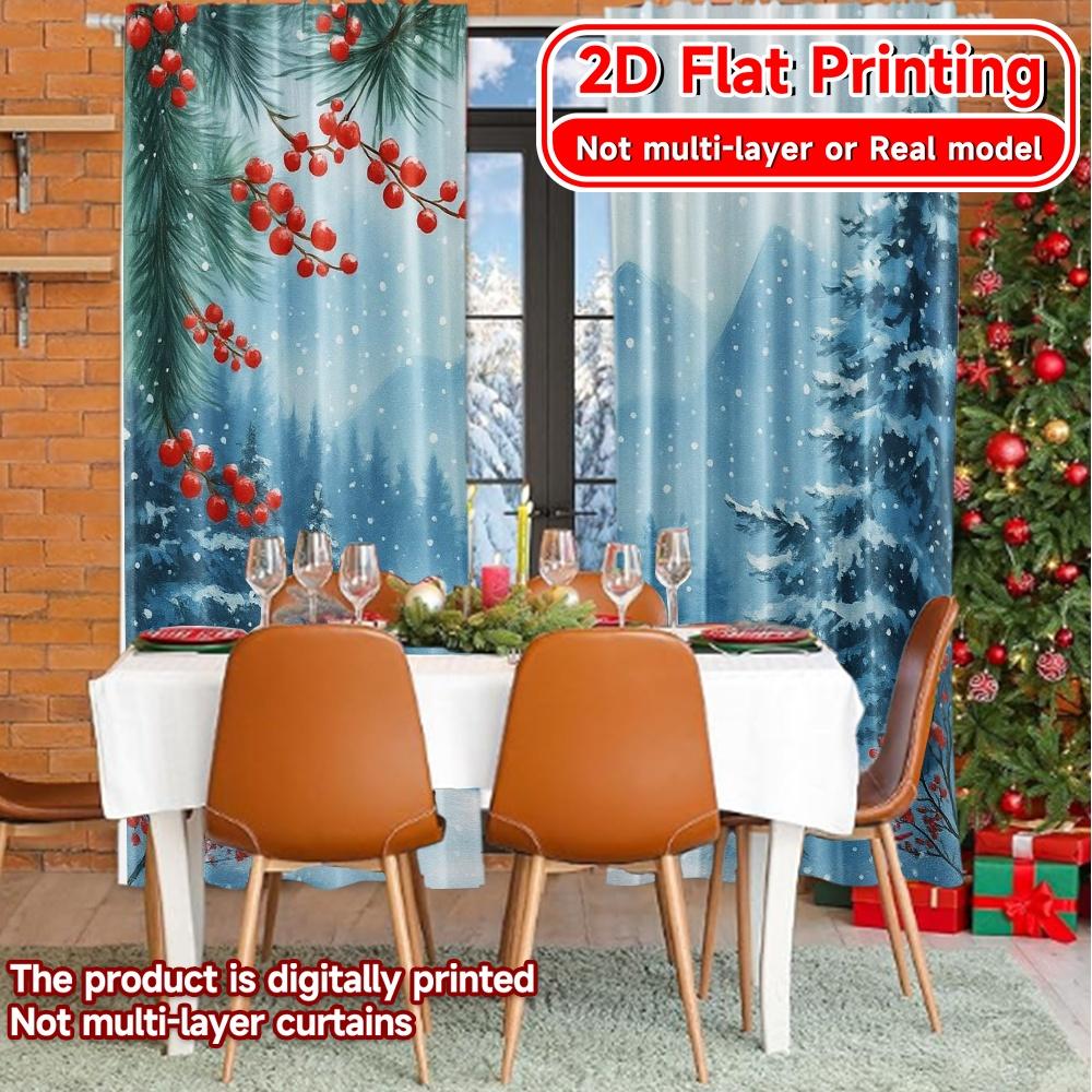 Flat Printing Curtains Without Rod Winter Serenity Fashionable Curtainments During Christmas Holiday Curtain Set Of 2 Modern Made Polyester Washable