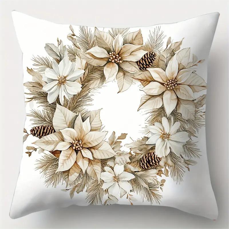 1pc White Golden Christmas Cushion Cover Wreath Pine Durable Cover 2025 New for Home Ornament Xmas New Year Christmas Decoration