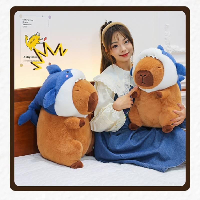 Capybara Hat Shark Plush Toy Cartoon Stuffed Animal Doll Decoration Kids Gift