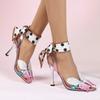 Fashion Sweet Pink Bow Decoration Brand Sandals Women Fashion Silk Strap Design High Heel Sandals Elegant Party Dress Shoe Zapatos Mujer