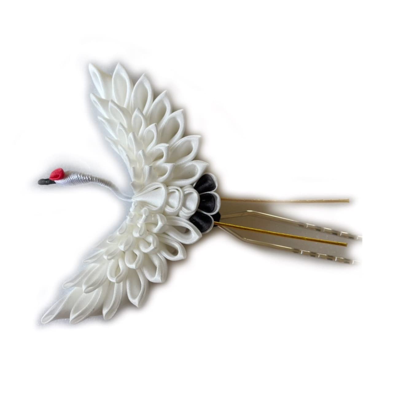 

Crane Hairpin White Hair with wings spread Kanzashi Crane Lulu s Tsumami-Zaiku - - Large, Ornament, Headpiece, Wedding, Coming-of-Age Ceremony, білий