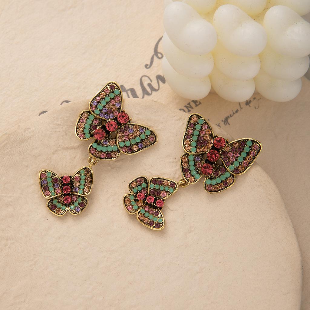 Retro Court Colored Butterfly Earrings Women'S Long Earrings Classical Popular National Style Earrings