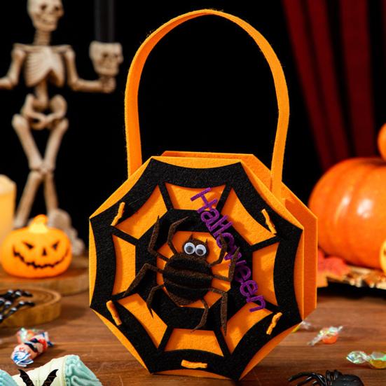 Felt Halloween Handbag Trick or Treat Tote Bag Pumpkin Spider Web Shape Candy Holder for Kids Halloween Party Favors