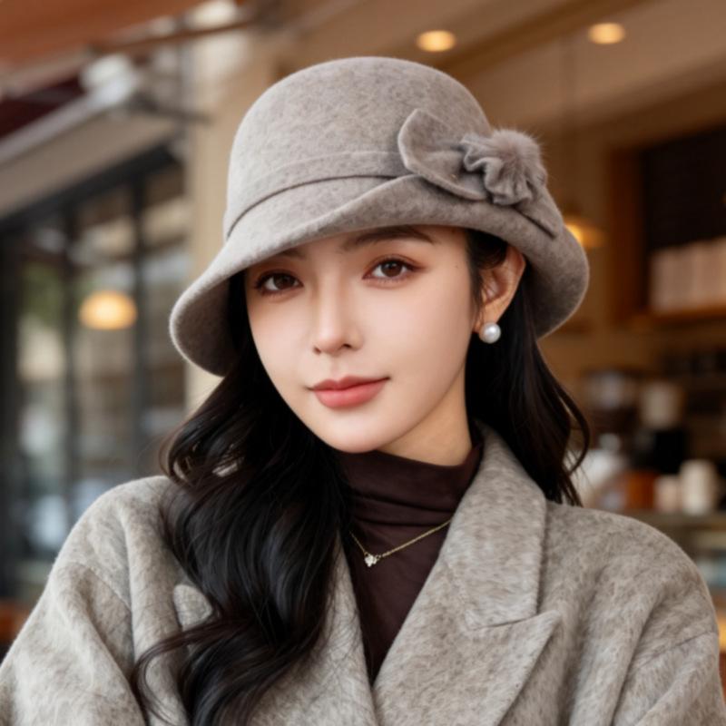 New Wool Short-brimmed Bucket Hat Women's Autumn and Winter Warm Mother Hat Elegant and Versatile In the Elderly Woolen Hat