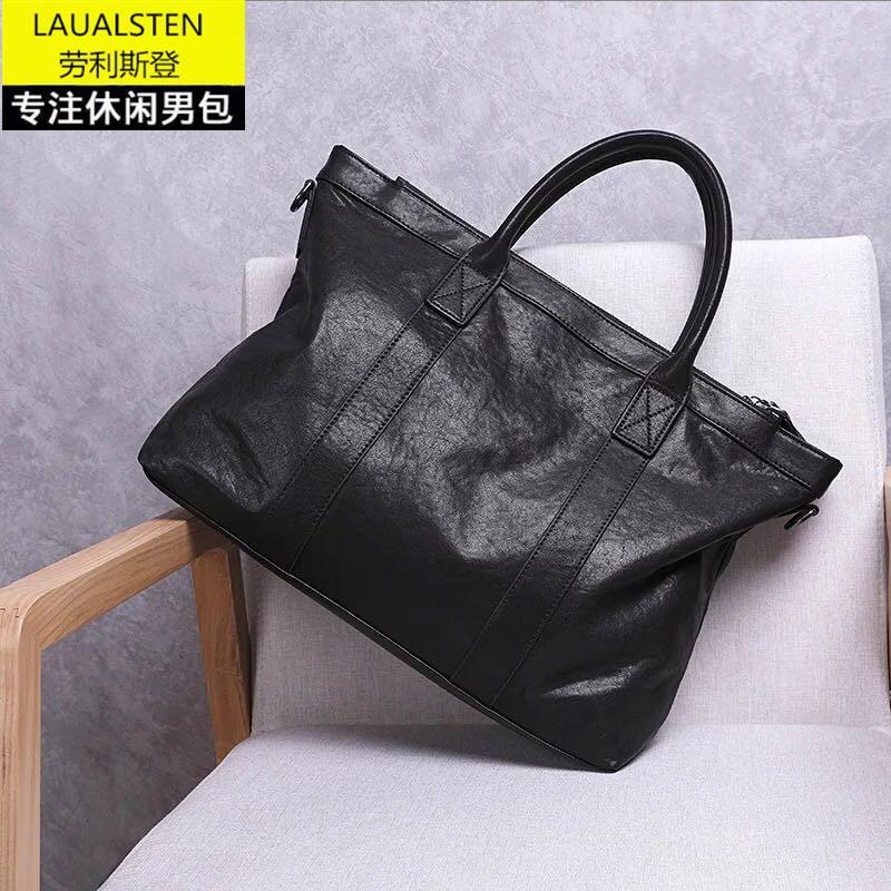 Head Layer Cowhide Crossbody Briefcase Simple Single Shoulder Cross-border Men s Business Handbag Use 39x30x8 чёрный
