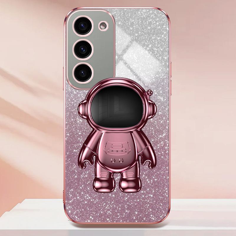 For Samsung Galaxy S23 Case PC+TPU Astronaut Kickstand Electroplating Phone Cover
