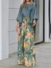 Women's Summer New Foreign Style Set, Lantern Sleeve Loose Top with Printed Wide Leg Pants Outfit