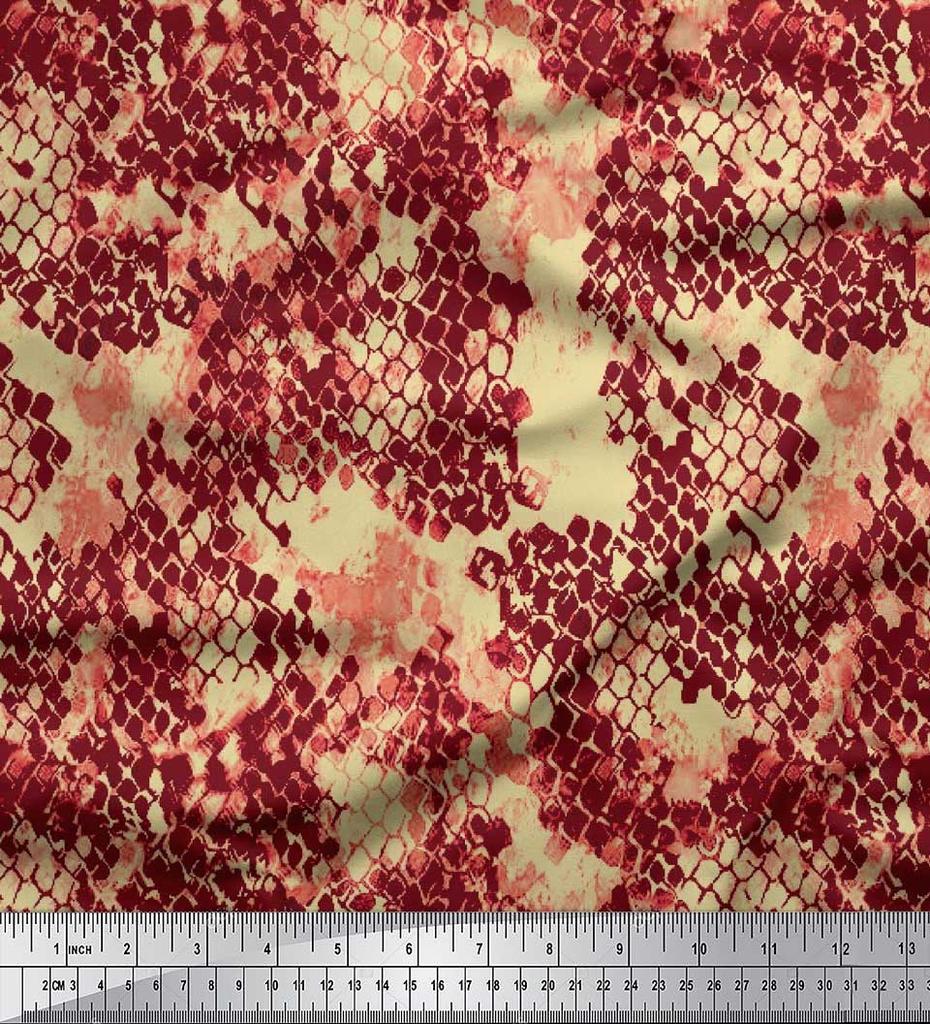 Soimoi White Poly Crepe Fabric Snake Animal Skin Print Fabric by the Metre 42 Inch
