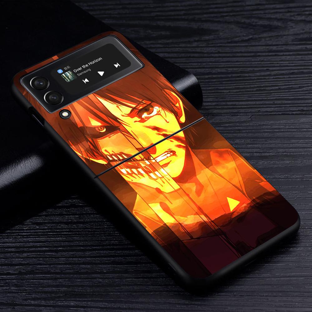 Attack On Titan Anime Handyhülle für Samsung Galaxy Z Flip3 5G Flip4 Schwarz Coque Z Flip 3 Hart PC Luxus Hülle Zflip3 Funda