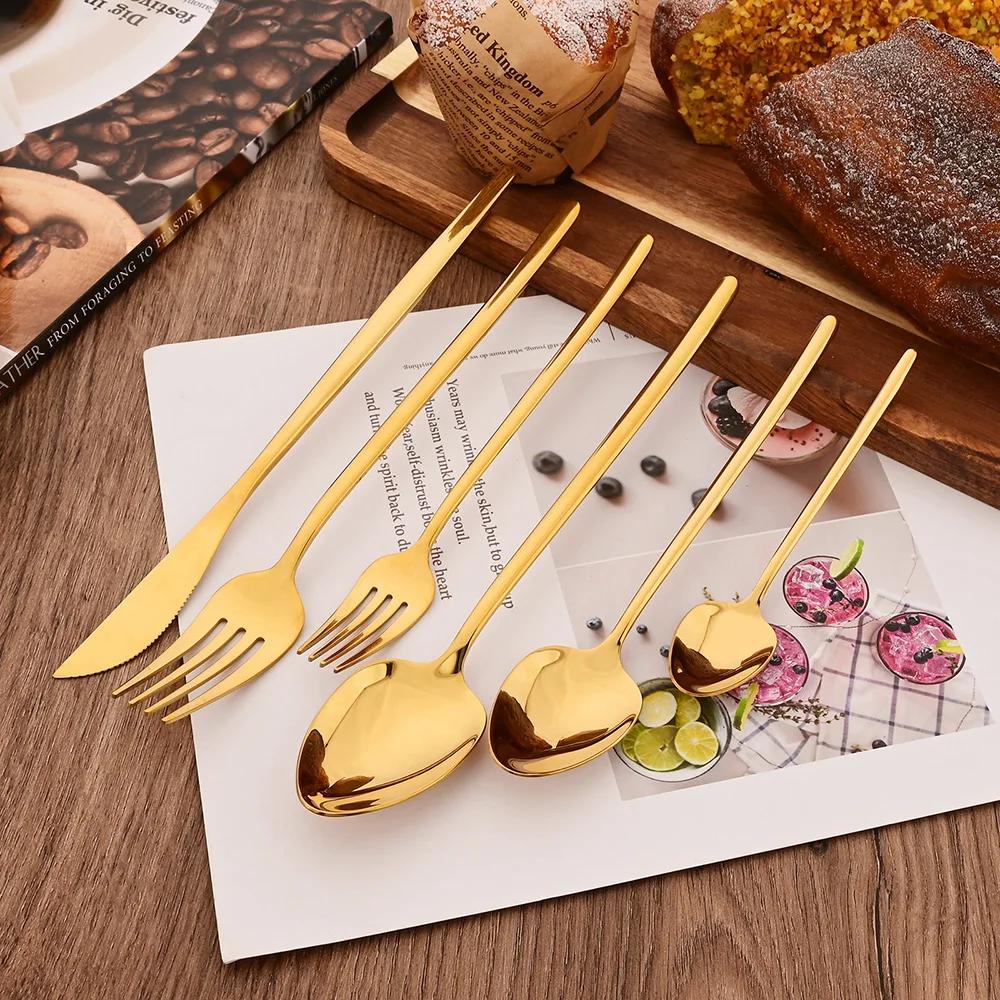 6Pcs Dinnerware Set Stainless Steel Tableware Mirror Dinner Silver Cutlery Set Knife Dessert Fork Spoon Flatware Kitchen Set