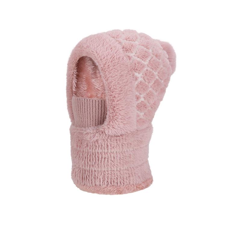 Winter Warm Pullover Hat Scarf Mask Integrated Hat Women's Outdoor Riding Fleece Ear Protection Knitted Wool Hat