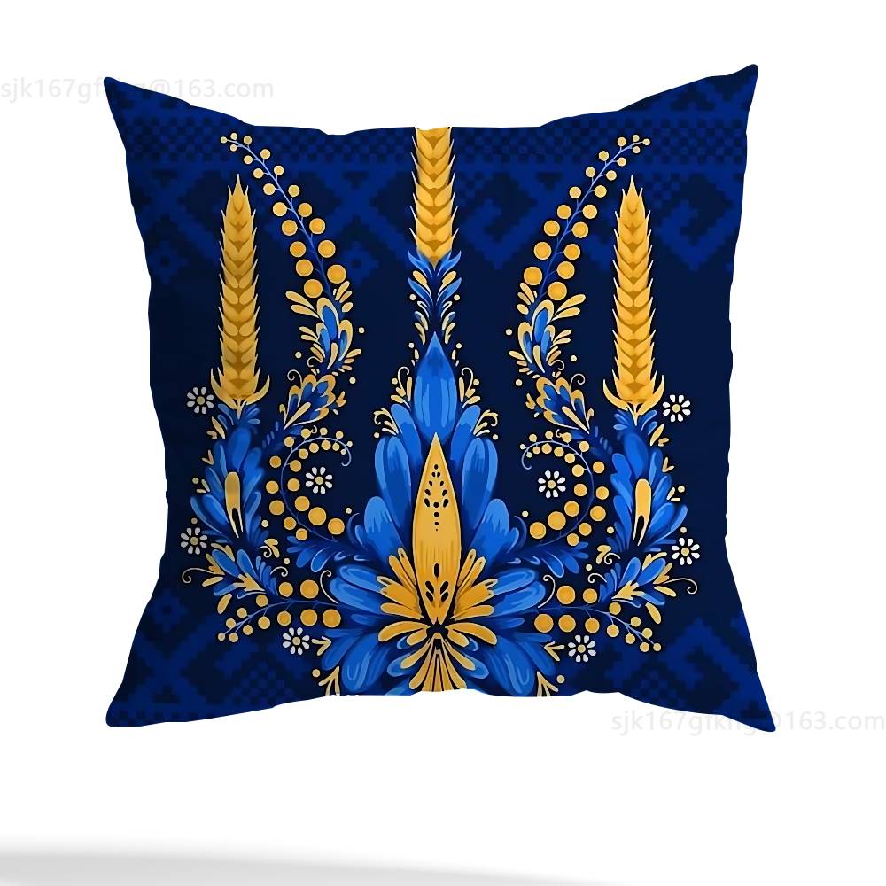 Tryzub Ukraine Pillow Case Square Double-Sided Printing Short Plush Sofa Cushion Cover Bedroom Bedside Pillow