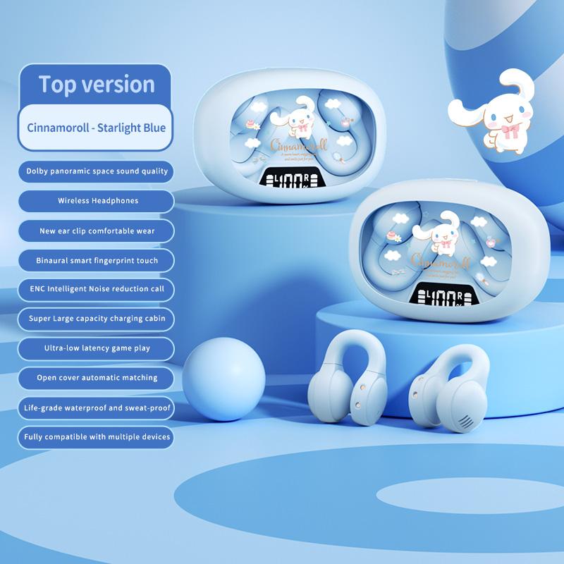 EX53 Trådløse Øreklem-hodetelefoner Tegneseriedesign Smart Digital Skjerm Volumjustering Sikker Passform & Komfort Bluetooth Ørepropper